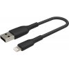 BELKIN kabel oplétaný USB-A - Lightning 15cm, čern