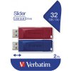 Verbatim USB flash disk, USB 2.0, 32GB, Slider, červený, modrý, 49327, USB A, s výsuvným konektorom, 2 ks