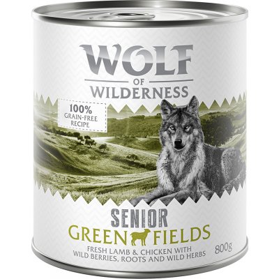 Výhodné balenie Wolf of Wilderness Senior 12 x 800 g - Green Fields - jahňacie & kuracie