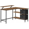 VASAGLE Rohový stôl s policou a úložnými boxmi 135 x 90 x 105 cm hnedý