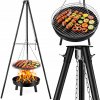 Záhradné ohnisko s grilom, oceľové, s nastaviteľným roštom, 61 cm