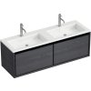 Súprava kúpeľňového nábytku Sanox Loft ŠxVxH 140,5 x 47 x 45,5 cm farba čela black oak 2dielna s dvojitým umývadlom z minerálnej liatiny matne biela