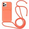 AppleKing silikónový kryt so šnúrkou a kapsou na karty pre iPhone 12 Pro Max - neónovo oranžový - možnosť vrátiť tovar ZADARMO do 30tich dní