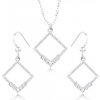 Šperky eshop - Set náhrdelníka a náušníc - striebro 925, kontúra kosoštvorca, číre zirkóny, vrúbky SP85.16