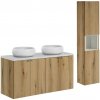 Comad Kúpeľňová zostava Nova Oak s doskou, umývadlami a skrinkami 120 cm dub evoke/biela