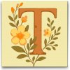 Vymalujsisam.sk Maľovanie podľa čísiel - Písmeno T - Kvetinový vzor Veľkosť: 50x50cm, Rám: Okrúhla kartónová doska