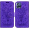 Peňaženkové kožené puzdro Butterfly Rose na Motorola Edge 30 Fusion - Fialová
