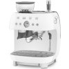 SMEG EGF03WHEU, Espresso kávovar, 2,4 l, Mletá káva, Vstavaný mlynček, 1650 W, Biela