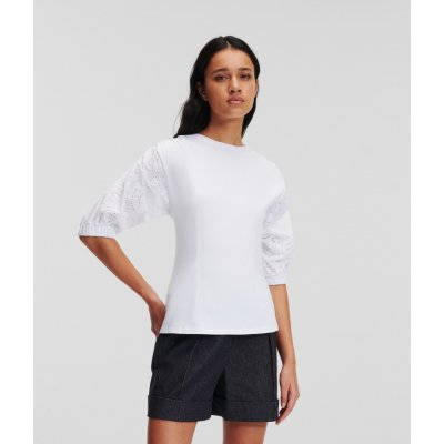 Karl lagerfeld tričko PUFFY WOVEN SLEEVE TOP biela