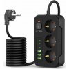 Tech-Protect PC3X6 predlžovací kábel, 3 x USB-A + 3 x USB Type-C porty + 3 AC zásuvky, 2m, čierny