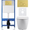 CERANO - Kompletný podomietkový WC set Lite/Cesso - biela lesklá - WC tlačidlo Duo. zlatá - predstenová inštalácia - 49x36 cm