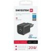 Nabíjačka do siete Swissten GAN 1× USB-C 20W PD + 1× USB-A 18W QC, čierna
