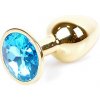 Boss Series Jewellery Gold Plug LIGHT BLUE - zlatý análny kolík s drahokamom 7 x 2,7 cm