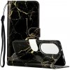 Peňaženkové kožené puzdro DRAWING na Huawei P50 - Black Gold Marble