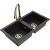 MEXEN/S MEXEN/S - Mario granitový drez 2-bowl vrátane batérie Elia, čierna/strieborná metalík 6504-73-670101-50