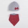 New Baby Dojčenská čiapočka s šatkou na krk Missy sivo-červená