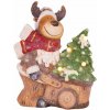 Dekorácia MagicHome Vianoce, Sobík s vozíkom, 4 LED, 3xAA, keramika, 33,50x24x43 cm