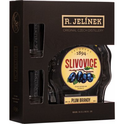 Rudolf Jelínek Slivovica Biela 50% 0,7 l (darčekové balenie budík 2 poháre)