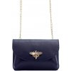 Kožená malá dámska crossbody kabelka na retiazke tmavo modrá