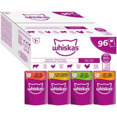Jumbobalenie Whiskas 1+ Adult kapsičky 96 x 85 g - klasický výber v omáčke