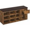 Lavica na topánky Stojan na topánky so zásuvkou a otvorenými priehradkami, rustikálna hnedá