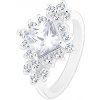 Šperky eshop - Prsteň striebornej farby, číry štvorcový zirkón, okrúhle číre zirkóny R44.3 - Veľkosť: 55 mm