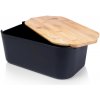 Chlebník s bambusovým vekom a doskou na krájanie, čierny 33 × 18,5 × 12 cm