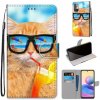 Peňaženkové kožené puzdro DRAWING na Xiaomi Redmi Note 10 5G - Cat Drinking Soda