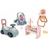 Set odrážadlo a chodítko s kočíkom a bábikou Auto Ride On Little Smoby a jedálenská stolička s kolískou