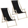 SWANEW Lehátko Relax Lounger Sun Chair 120kg Chair Lounger Cosy Foldable Wood Čierna With Handrails 2 Pieces