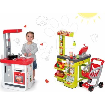 Smoby 310800-2 set kuchynka Bon Appétit so zvukmi a kávovarom a obchod Supermarket s pokladňou