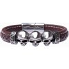 Nefertitis Pánsky kožený náramok s lebkami nerez oceľ NF29059 - obvod cca 22 cm