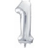 PartyDeco Fóliový balón číslo 1, 86cm strieborný
