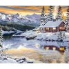 Diamantový obraz Chatka pri jazere zima