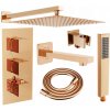 Mexen Cube DR02 podomietkový vaňový a sprchový set s hlavovou sprchou 30x30 cm (7v1), ružové zlato, 77503DR0230-60