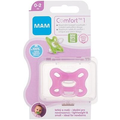 MAM Comfort 1 Silicone Pacifier 0-2m Pink silikonový dudlík pro novorozence a předčasně narozené děti