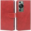 Peňaženkové kožené puzdro Calf Texture Buckle na Huawei P60 Pro - Červená