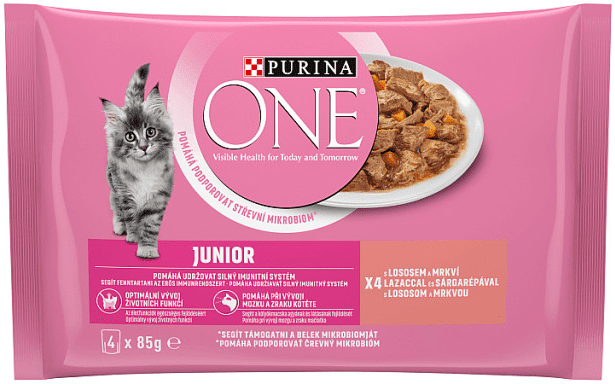 Purina ONE Junior mini filetky s lososom a mrkvou v šťave 48 x 85 g