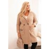 Legínovo Dámsky kabát Plus Size z umelého barančeka s vreckami béžový Farba: Tmavobéžová, Veľkosť: UNI