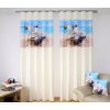 Detský záves krémovo modrej farby s mačkou na lehátku Šírka: 160 cm | Dĺžka: 250 cm (v sade sú 2 kusy)