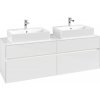 VILLEROY & BOCH Collaro závesná skrinka pod dve umývadlá na dosku, 4 zásuvky, s LED osvetlením, 1600 x 500 x 548 mm, Glossy White, C137B0DH