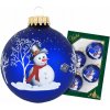 Krebs Glas Lauscha Ručne maľované sklenené vianočné gule – modré s veselým snehuliakom (4 ks, Ø 7 cm)