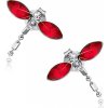 Šperky eshop - Strieborné náušnice 925, vážky, červené krídla, Swarovski krištáliky, visiaci chvost I27.21