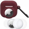 AppleKing 3v1 súprava silikónového obalu a ochrannej fólie na prednú a zadnú stranu pre AirPods 4 / AirTag 1 / 2 - vínová - možnosť vrátiť tovar ZADARMO do 30tich dní