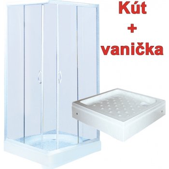 Sanotechnik štvorcový sprchový kút biely/chróm+vanička- 2x posuvné dvere 80/90cm