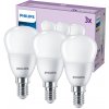 3x LED žiarovka E14 guľka P45 4,9W = 40W 470lm 2700K teplá biela EC Multipack Philips