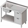 Stůl s jednokomorovým dřezem z levé strany a blokem dvou zásuvek a policí 1400x700x850 mm | STALGAST, 981007140 inox