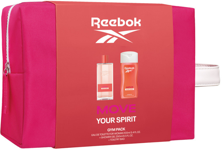 Reebok MOVE Your Spirit dámska darčeková sada - toaletný parfum 100 ml, sprchový gél 250 ml a toaletná taška