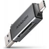 AXAGON CRE-DAC, USB-C + USB-A, 5 Gbps - MINI čítačka kariet, 2-slot & lun SD/microSD, podpora UHS-I CRE-DAC