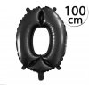 FUN RAG 0Black-215104 Héliový balón fóliový číslo 0 čierna 100 cm, 1 ks